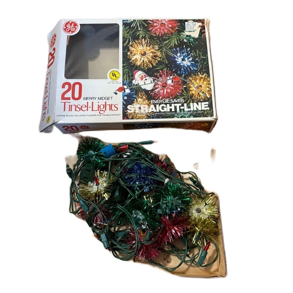 Vintage GE Merry Midget 20 Tinsel Lights 1970s Christmas String Multi Color
